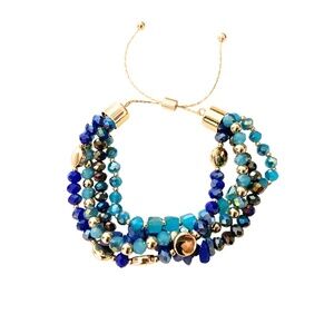 Blue Sodalite & Crystal Beaded Bracelet – Multi-Strand Adjustable with Gold